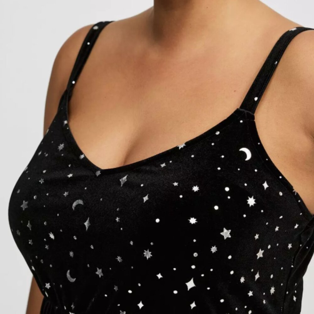 TORRID MINI STARGAZER DEEP BLACK VELVET FOIL PRINT SLEEVELESS DRESS 2 2X 18 20 - Picture 3 of 5